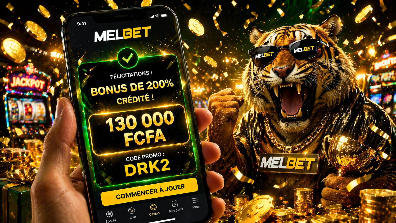 Confirmation bonus 200% avec code promo DRK2 sur MelBet
